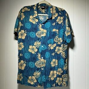 Marvel Captain America Shield Short Sleeve Camp Button Shirt Men's Large Floral